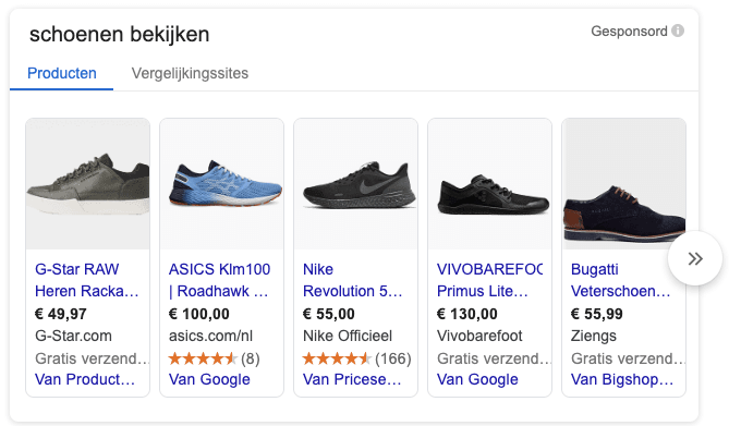 Google shopping resultaat