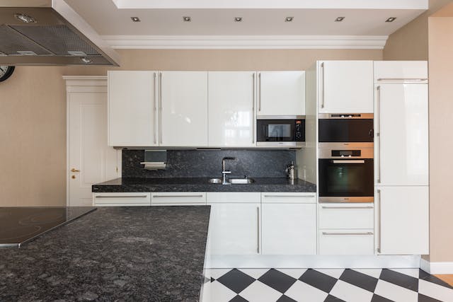 Mid centry modern white and black kitchen