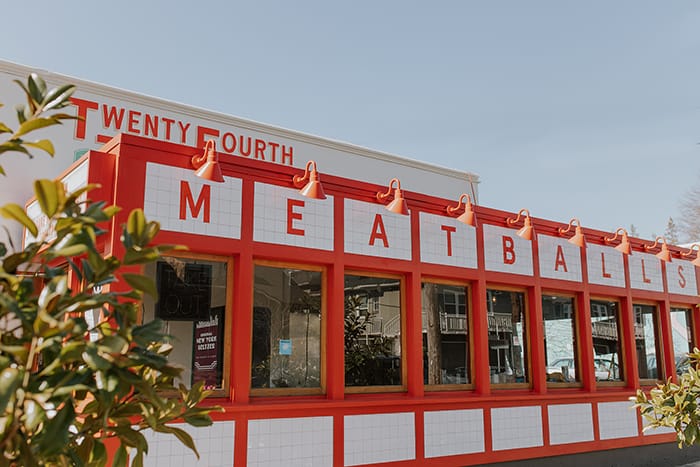 A photo of the exterior of the 24th pizza and meatballs building