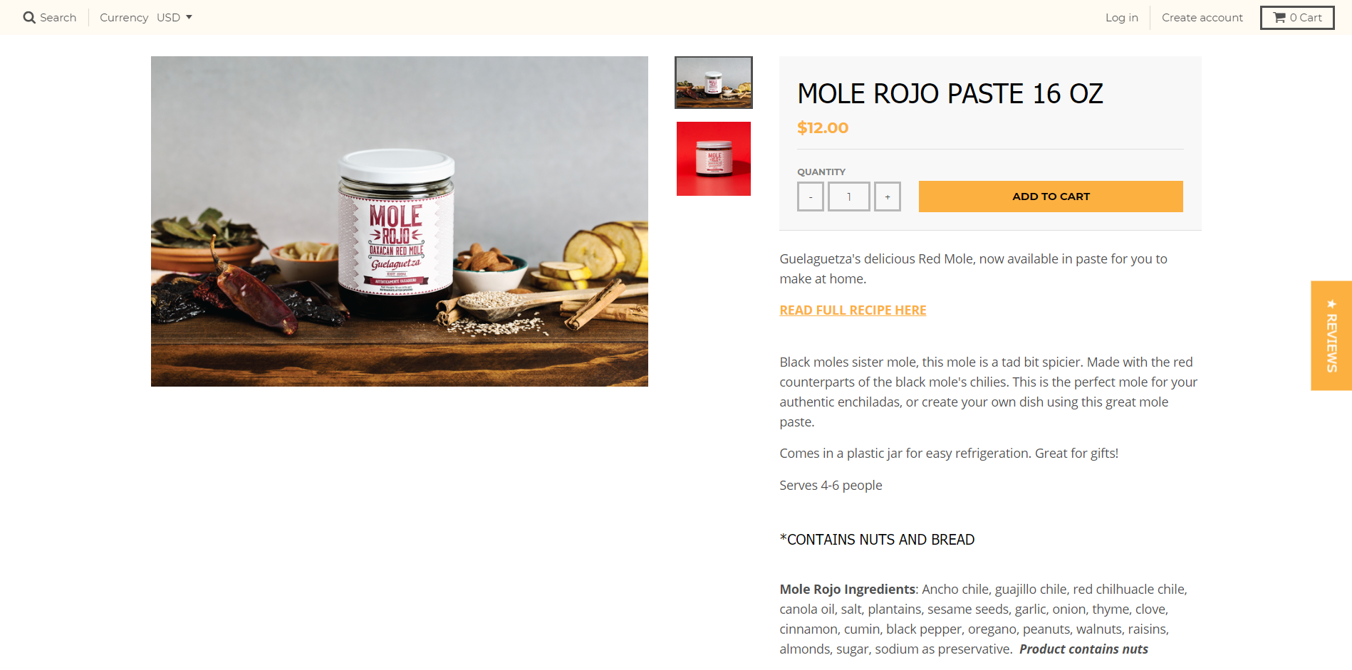 Example of product page at Guelaguetza