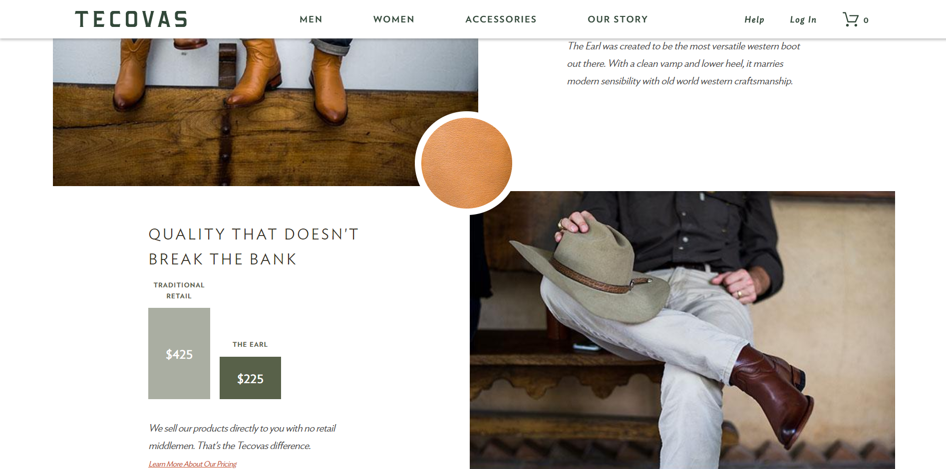 Example of history on product page at Tecovas