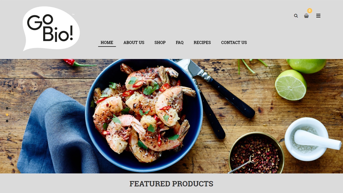 An example of the homepage in the online food store