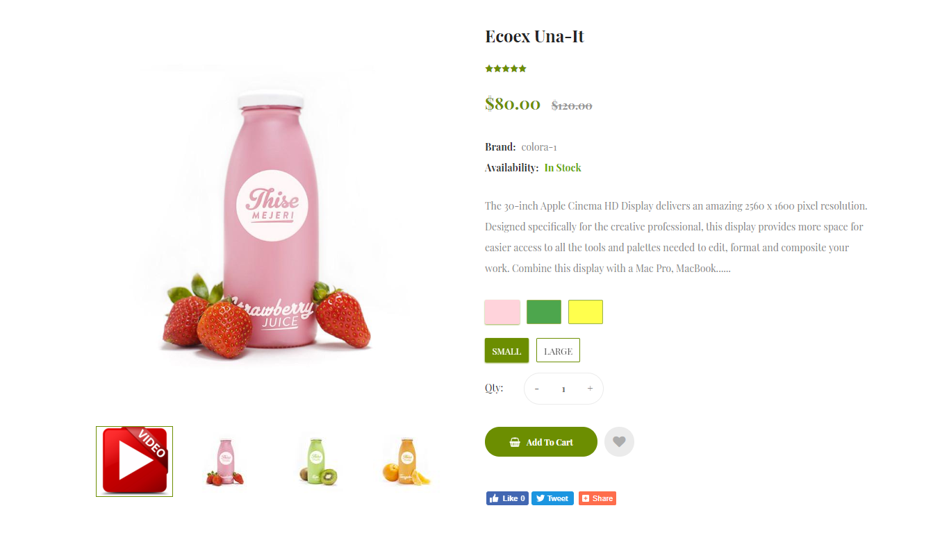 An example of the correct design of the product description in an online food store