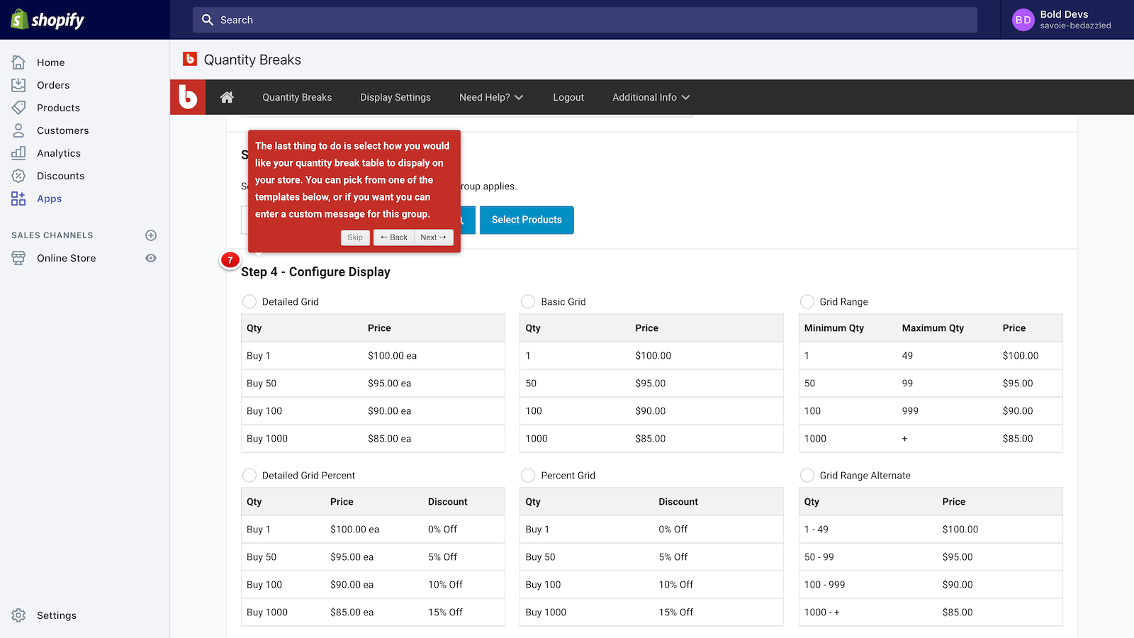 Using app Quantity Breaks in an online food store