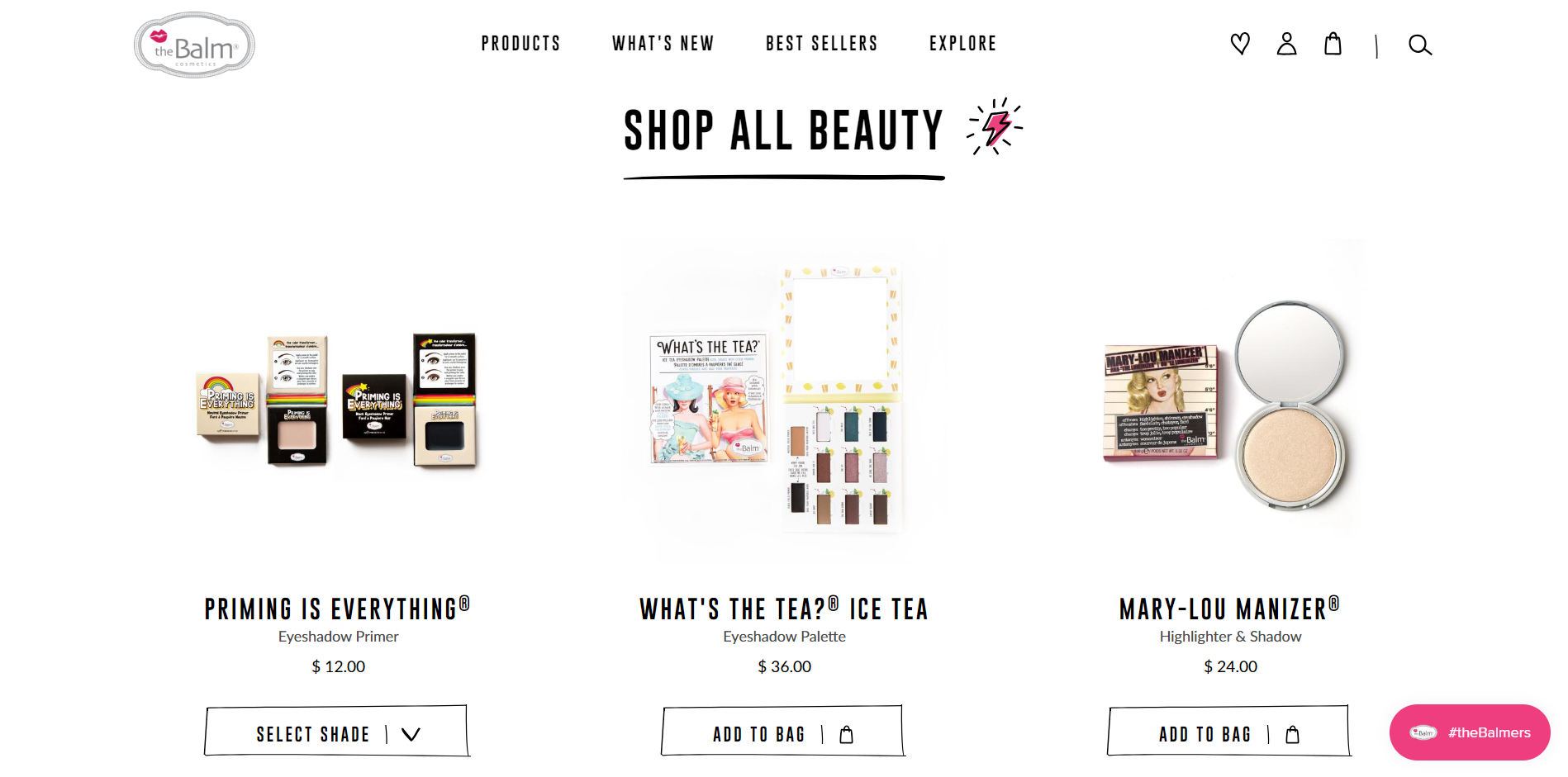 Example of the collection page at The Balm