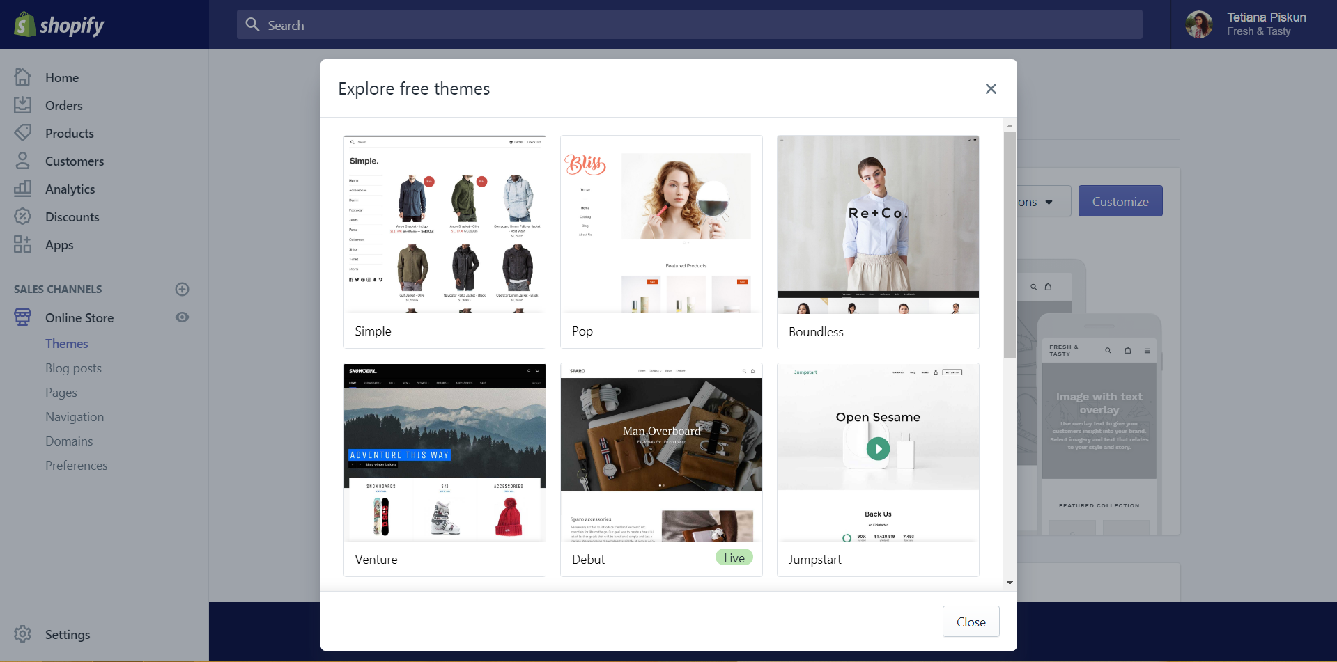 setting up a template of Shopify online store