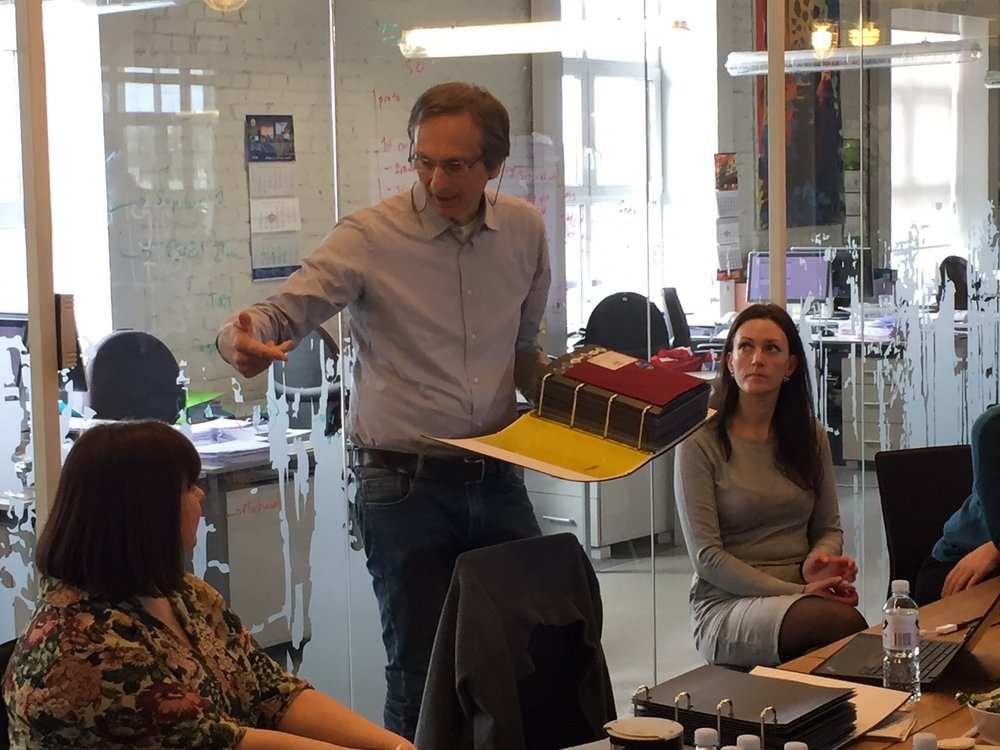 Alessandro Acuti from Pontetorto show the newest fabric collection to LTP's account managers in Kaunas, Lithuania