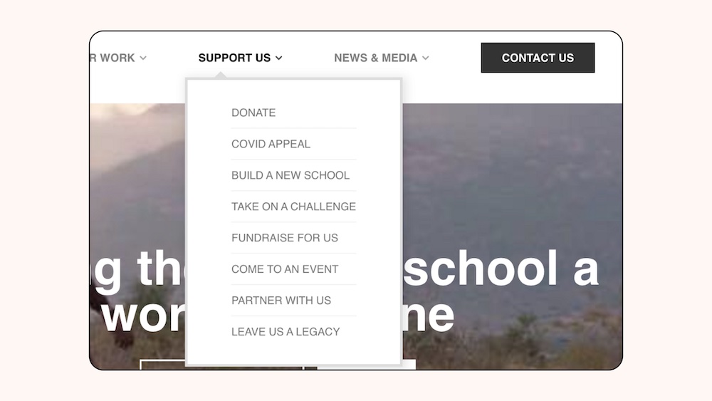 Busy navbar with 8 sub-pages under one menu item