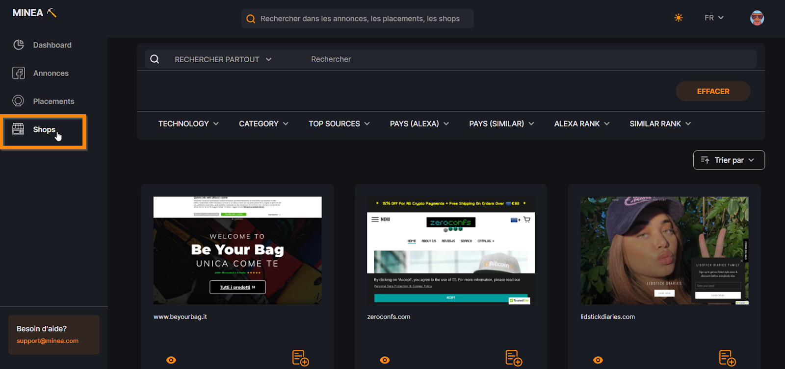 Recherche produit gagnant dropshipping minea