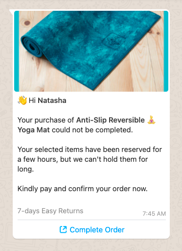 whatsapp abandoned cart recovery Shopify - cart reminder