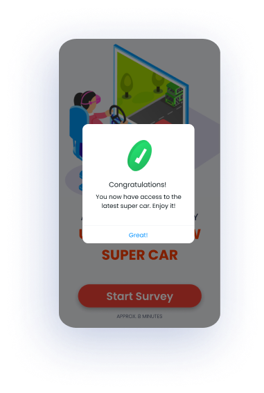 congratulations screen showing successful unlock of car in game