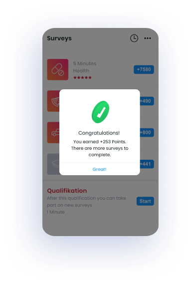 screen showing earned points from completed survey