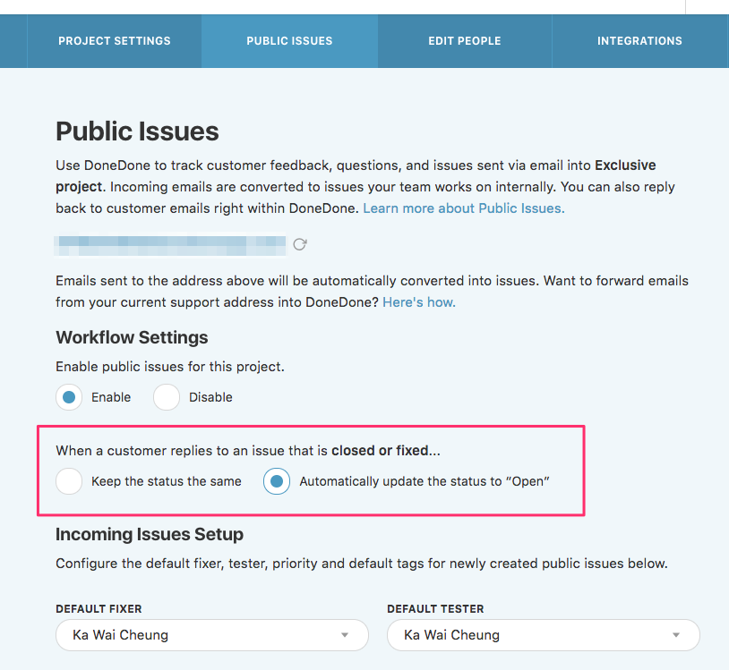 Configure Public Issues to automatically re-open if a customer replies to a closed or fixed issue.