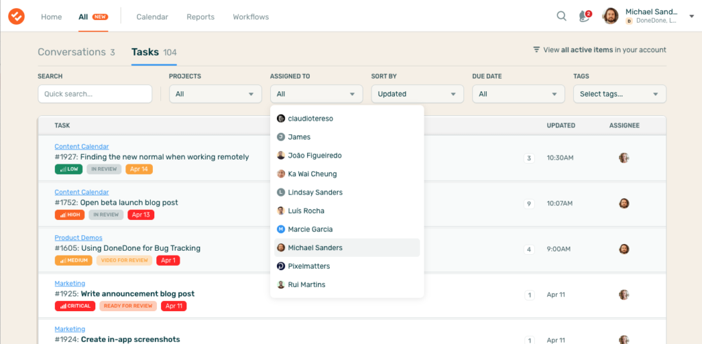 See all of you active tasks and conversations across the entire account.