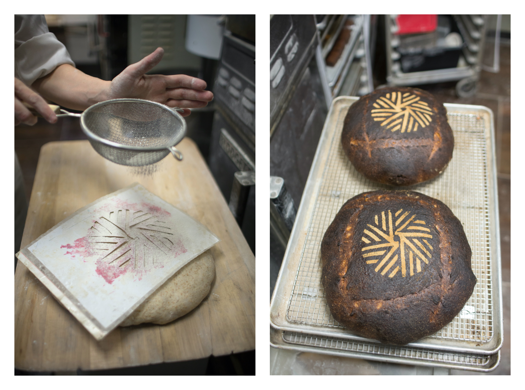 Runner and Stone bakery with fresh backed boule feature the millstone branding.
