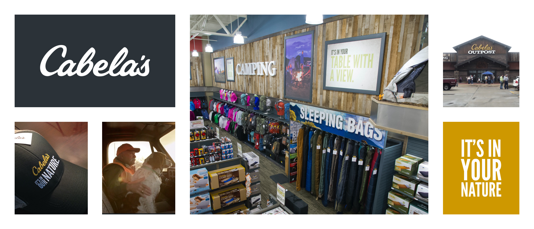 Cabela's logo and branding application