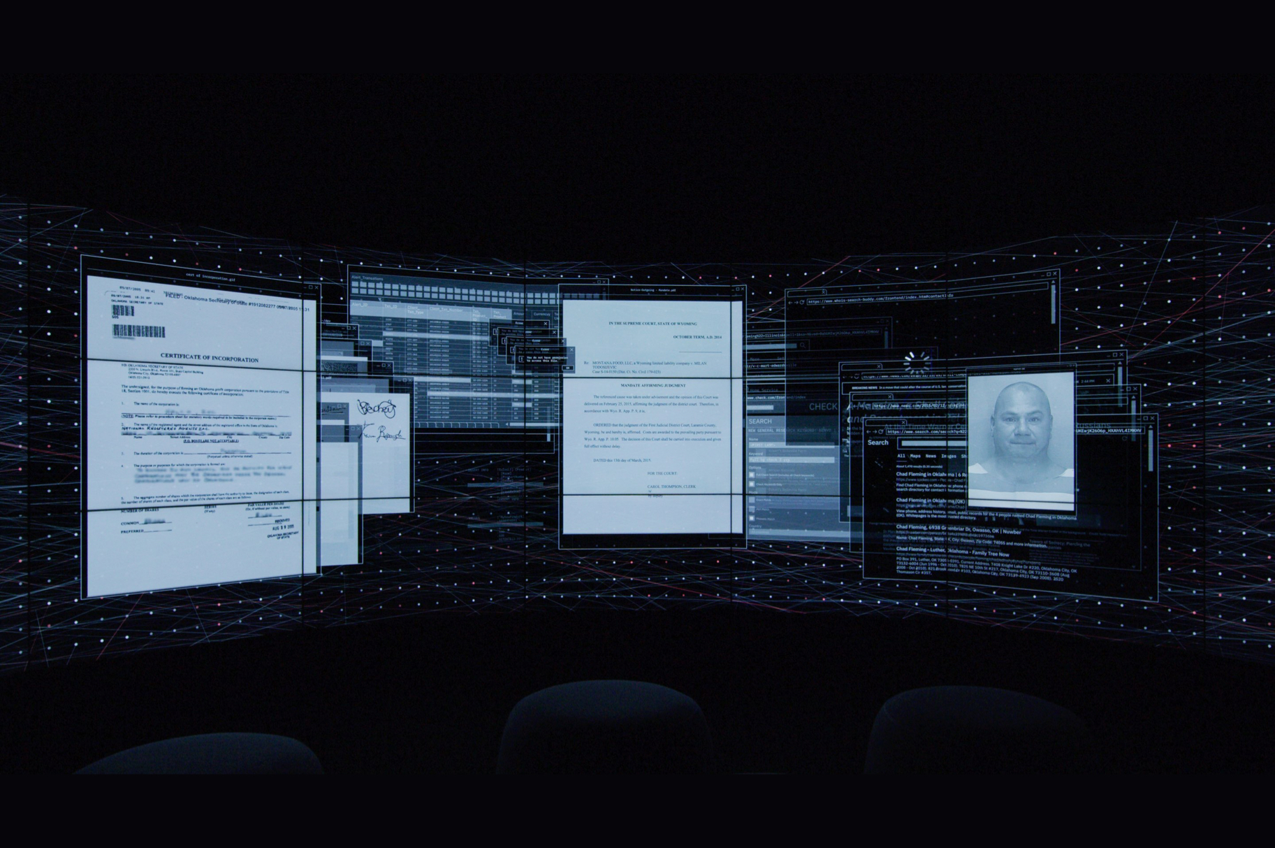 Experience image showing financial crime evidence in 3D space