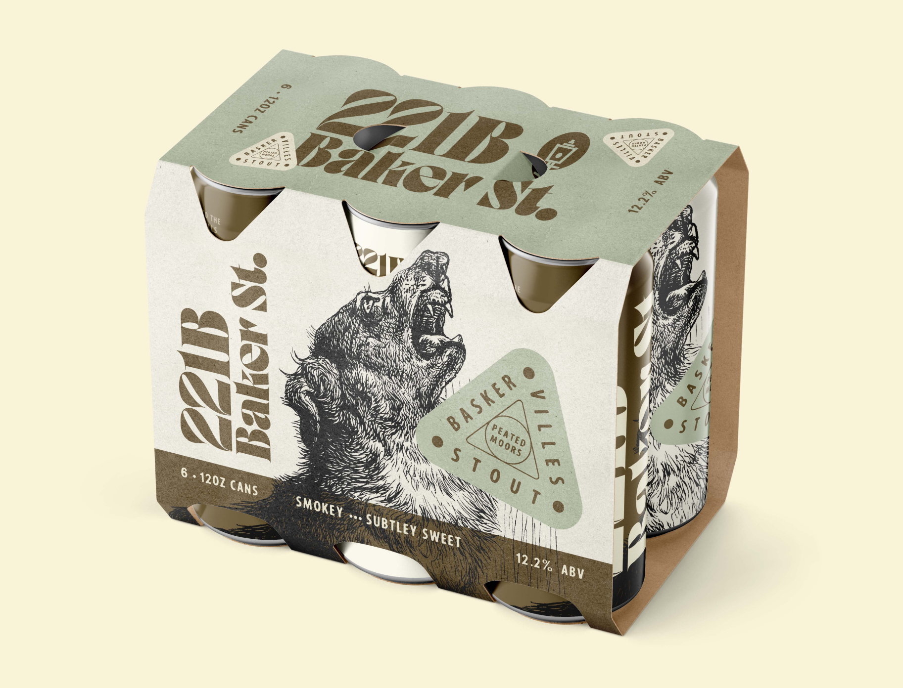 Six pack design for Baskerville's Peated Moor Stout