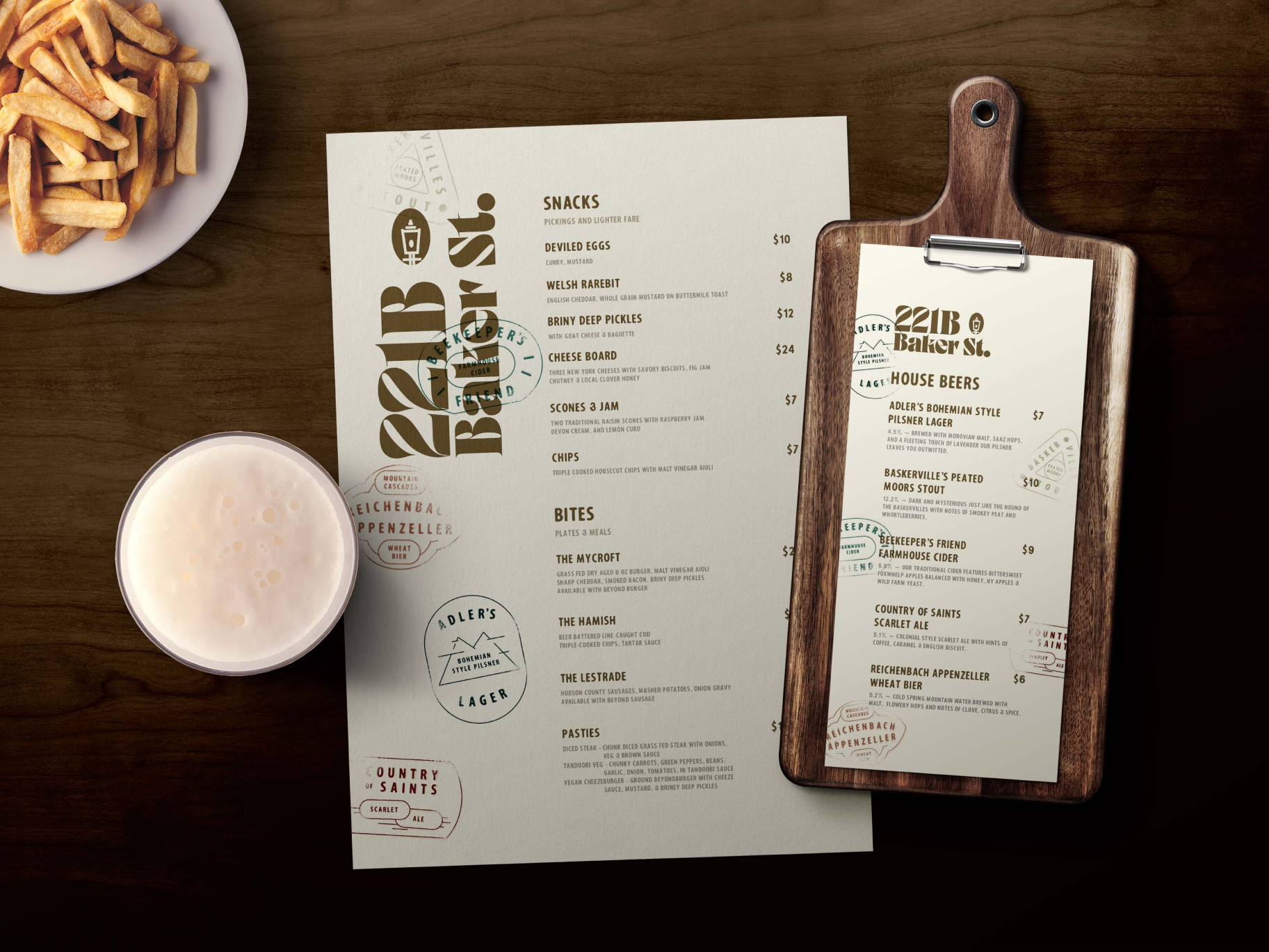 221B Baker St. menu & beer menu