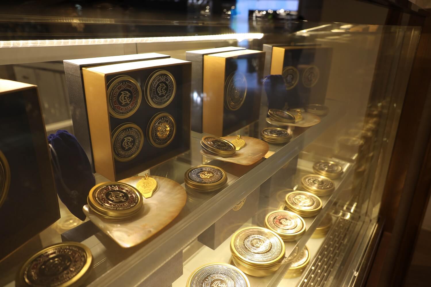 A display case full of first-class caviar 