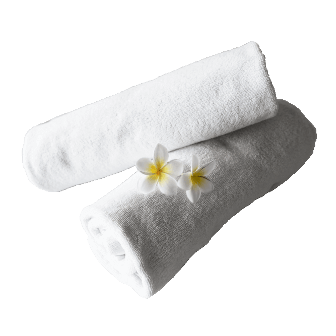 Two rolled towels decorated with flowers