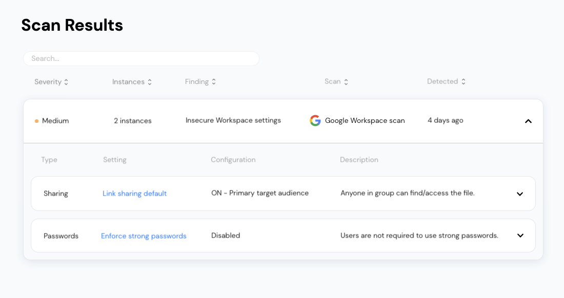 Review insecure settings in Google Workspace on Vectrix