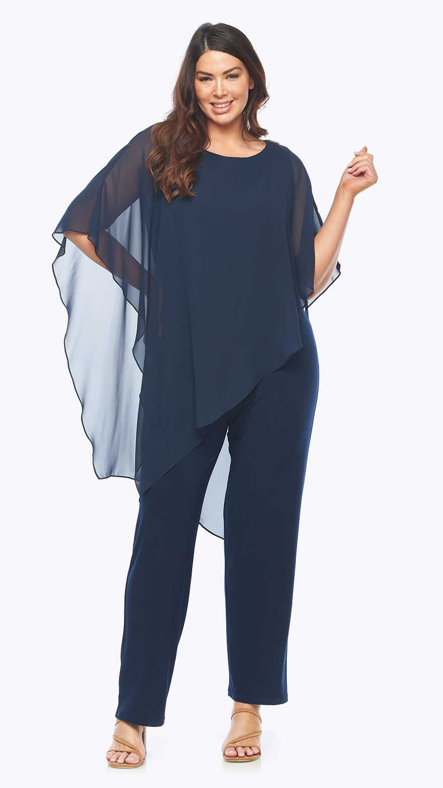 Layla Jones LJ0355 stretch jersey pantsuit with chiffon overlay