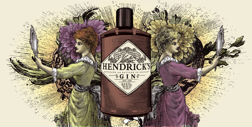 Hendrick_s Gin Bottle Illustration with Women