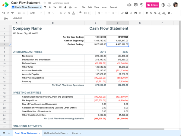 Cash Flow Statement Template | Templates by Spreadsheet.com