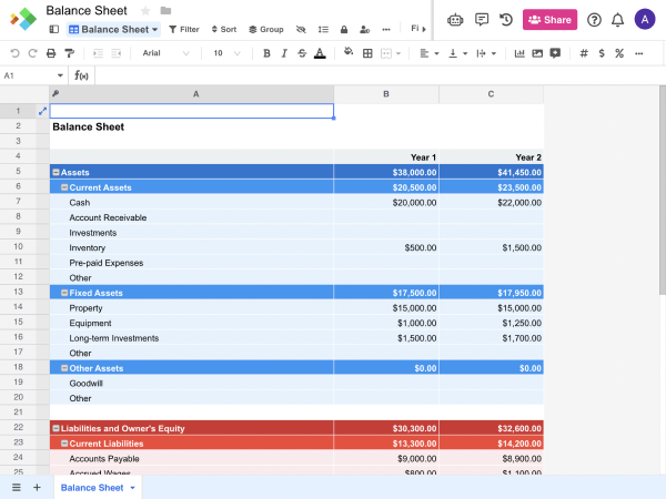 Balance Sheet Template | Business Templates by Spreadsheet.com