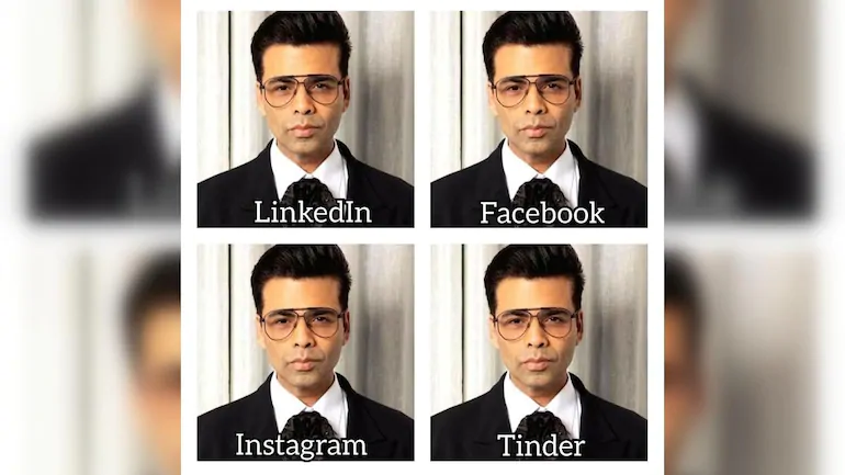 Karan Johar taking part in the LInkedIn, Facebook, Instagram, Tinder Profile Photo trend.