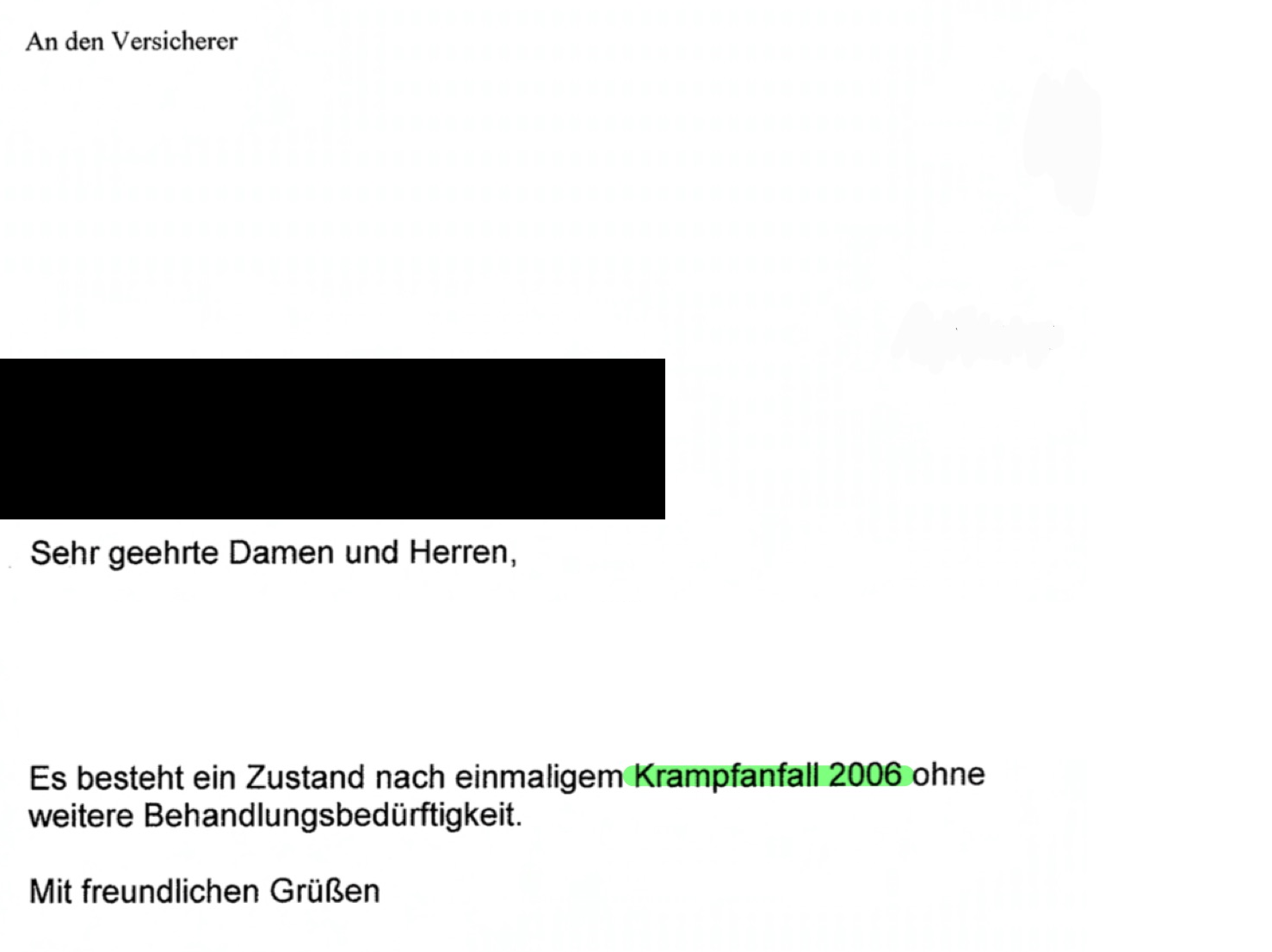 ärztliche Stellungnahme (ärztliches Attest) Berufsunfähigkeitsversicherung