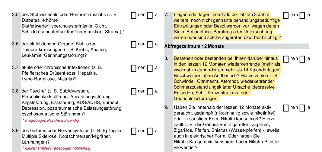 Gesundheitsfragen Swiss-Life Berufsunfähigkeitsversicherung