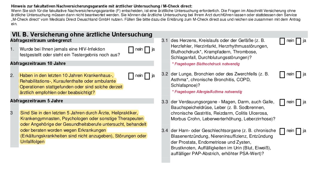 Gesundheitsfragen Swiss-Life Berufsunfähigkeitsversicherung