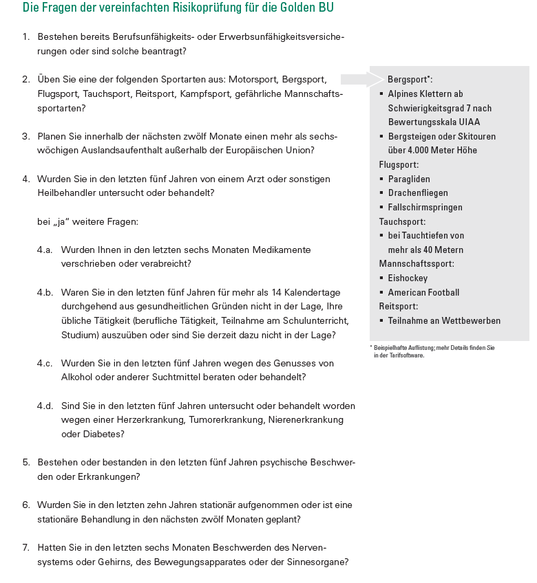 Berufsunfähigkeitsversicherung (BU-Aktion) vereinfachte Gesundheitsfragen LV 1871
