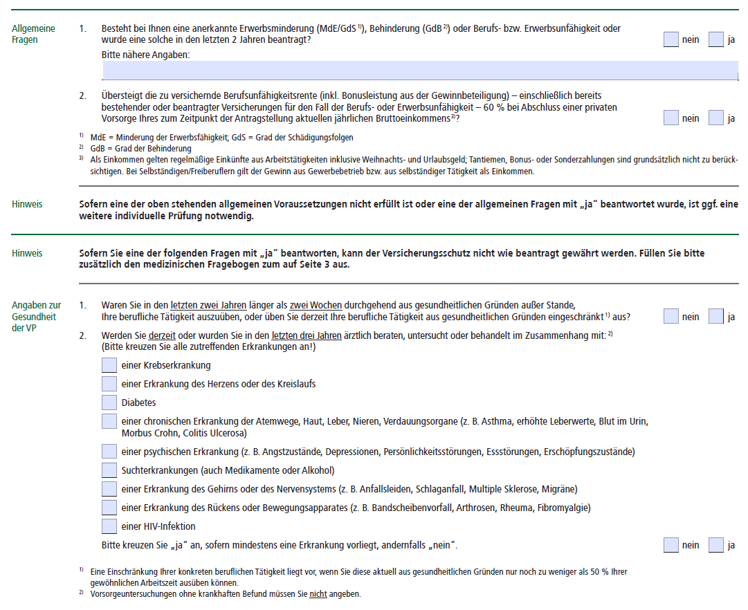 Berufsunfähigkeitsversicherung (BU-Aktion) vereinfachte Gesundheitsfragen HDI Versicherung