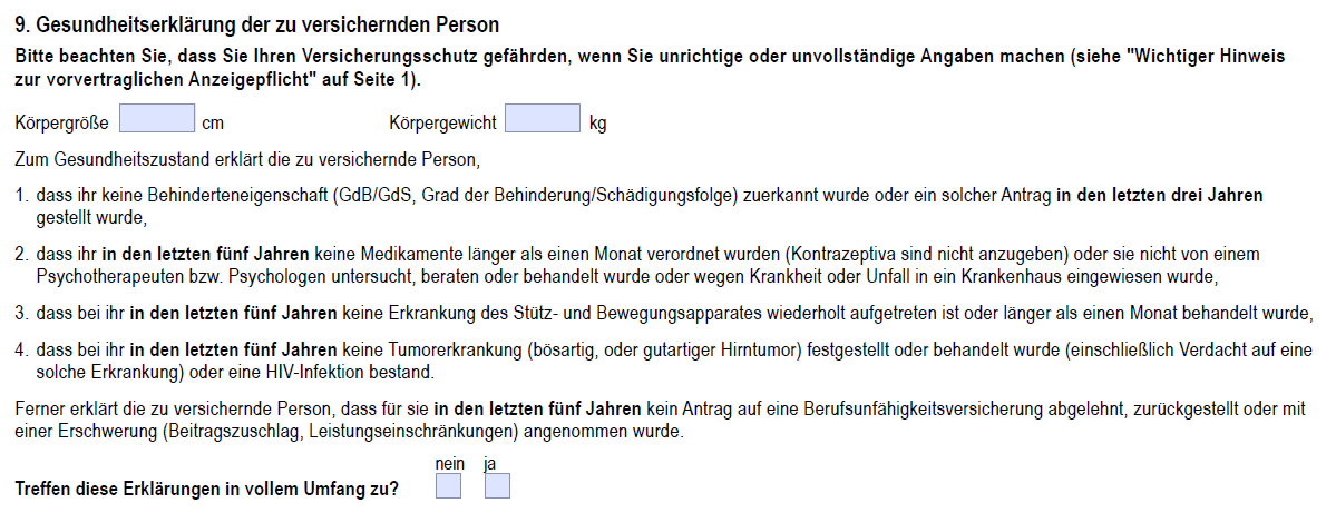 Berufsunfähigkeitsversicherung (BU-Aktion) vereinfachte Gesundheitsfragen Barmenia Versicherung