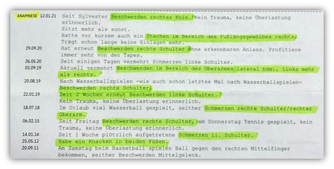 Patientenakte Vorerkrankung Knorpelschaden, Schulterbeschwerden und Reizung der Bizepssehne