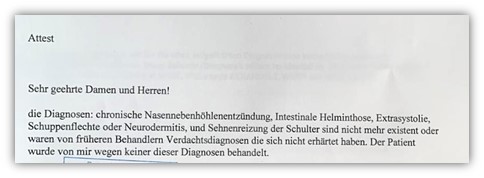 Vorerkrankung Berufsunfähigkeitsversicherung Attest Arzt B82.0: Intestinale Helminthose, Extrasystolen, Schuppenflechte und Neurodermitis