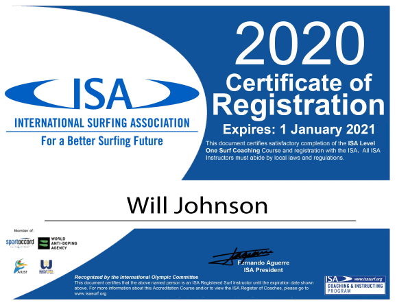 ISA surf certificate