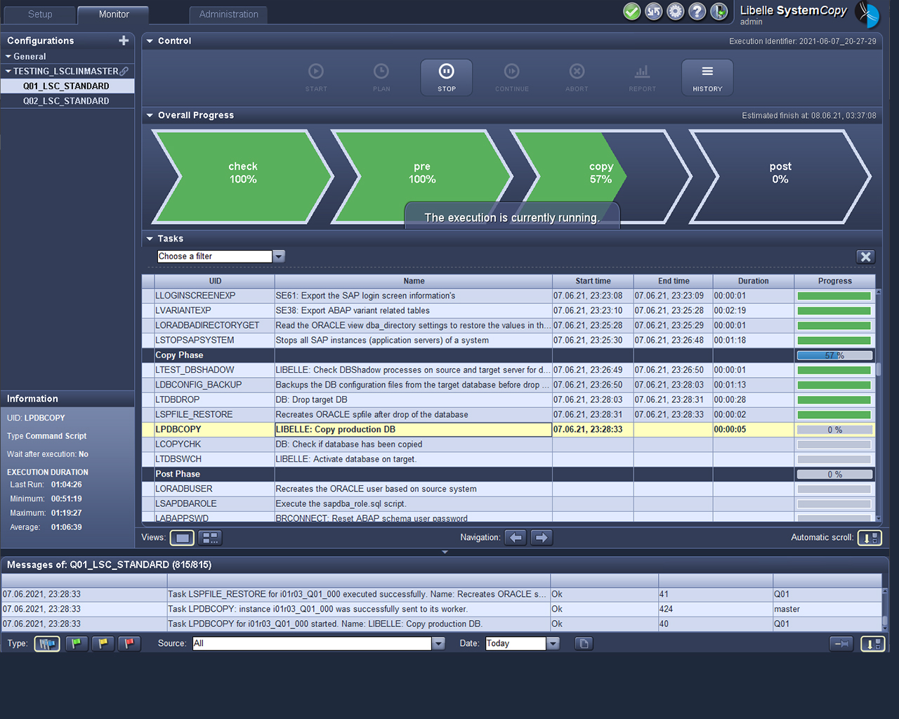 Libelle SystemCopy Frontend zeigt die Copy-Phase