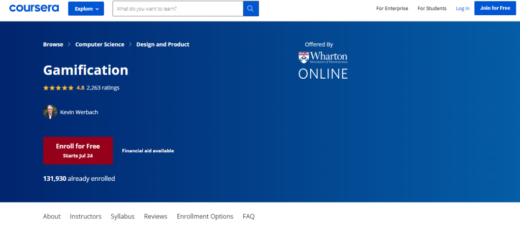Gamification by Coursera - Instructional design courses.