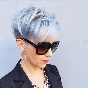 Trendy Grey hair and Short haircut