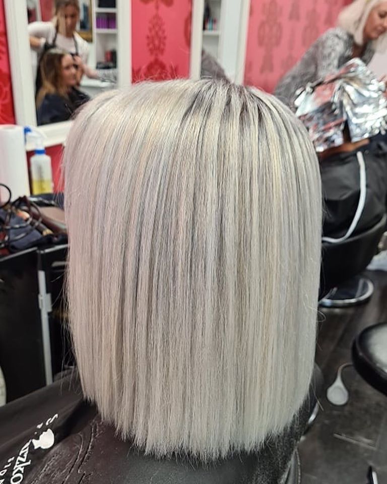 styled and coloured silver hair