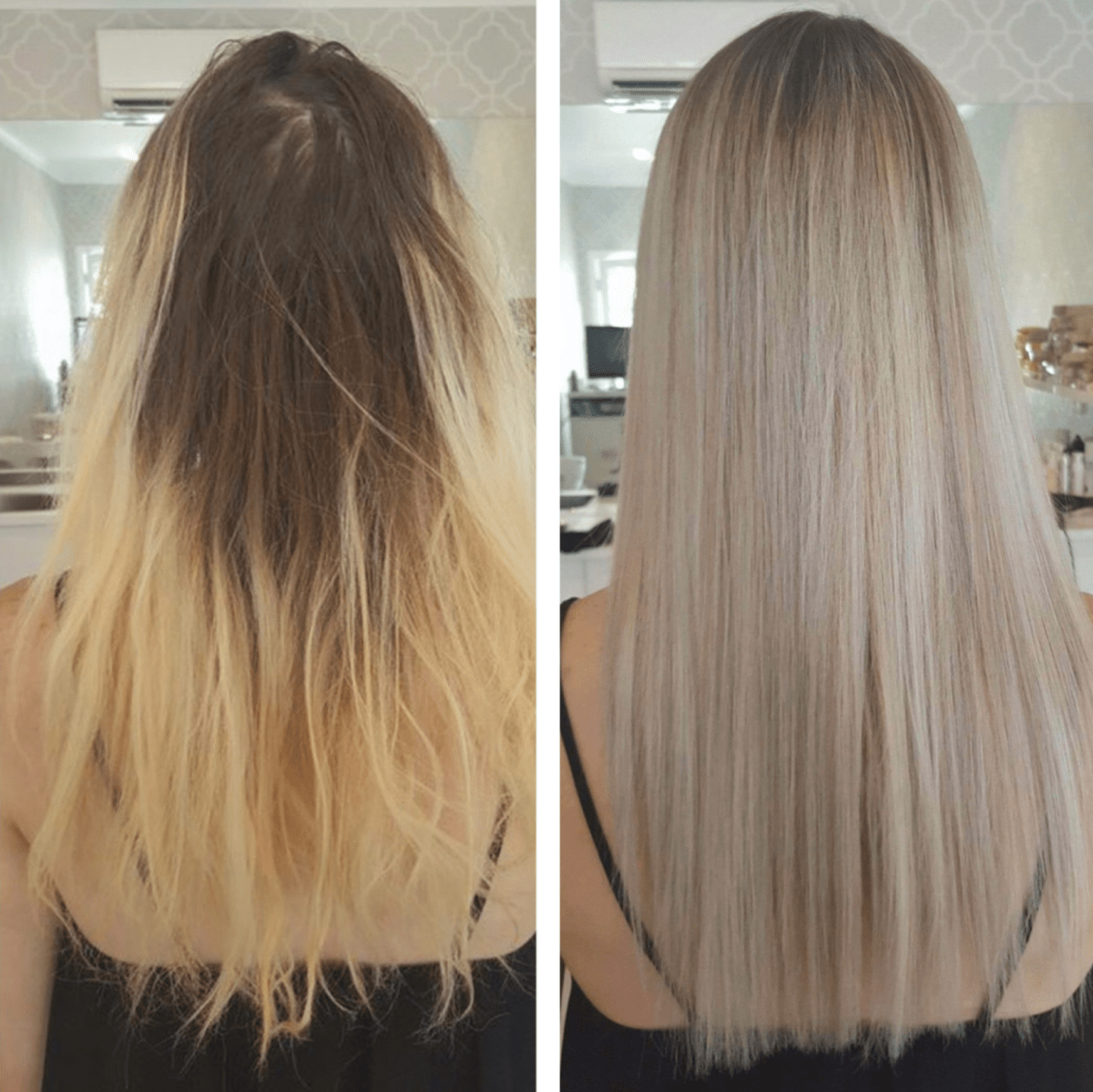 Before and after Balayage – Hair by stylist Sharni.