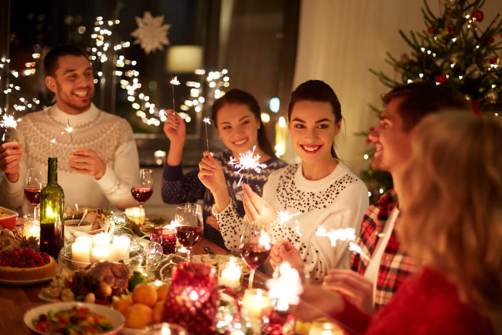 Sharing a meal with friends and family