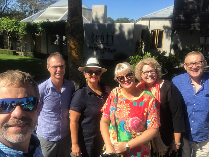 Russ, Aaron, Cilla, Vicki, Phillippa and Mike at Allan Scott Vineyard.