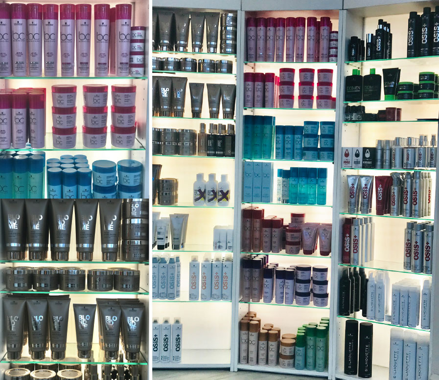 product on shelves at V for Hair and Beauty, Merivale