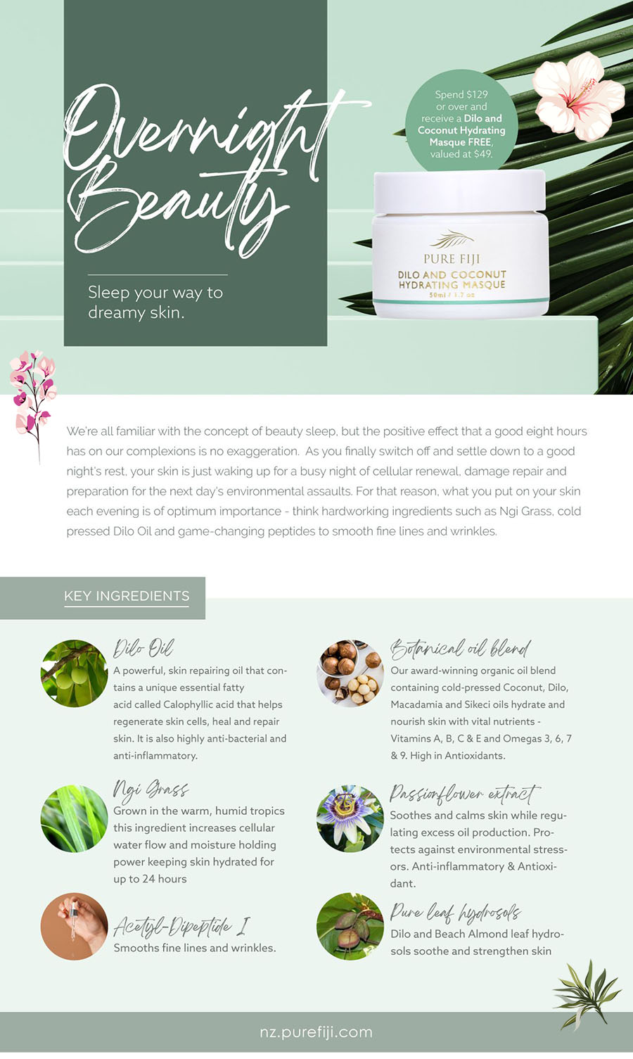 Overnight Beauty Pure Fiji dilo and coconut hydrating masque