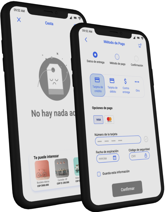Two prototypes - Empty Cart and Payment Method